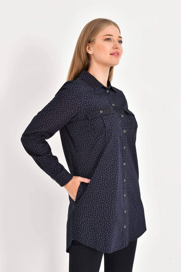 Angelino Long Sleeve Patterned Denim Tunic