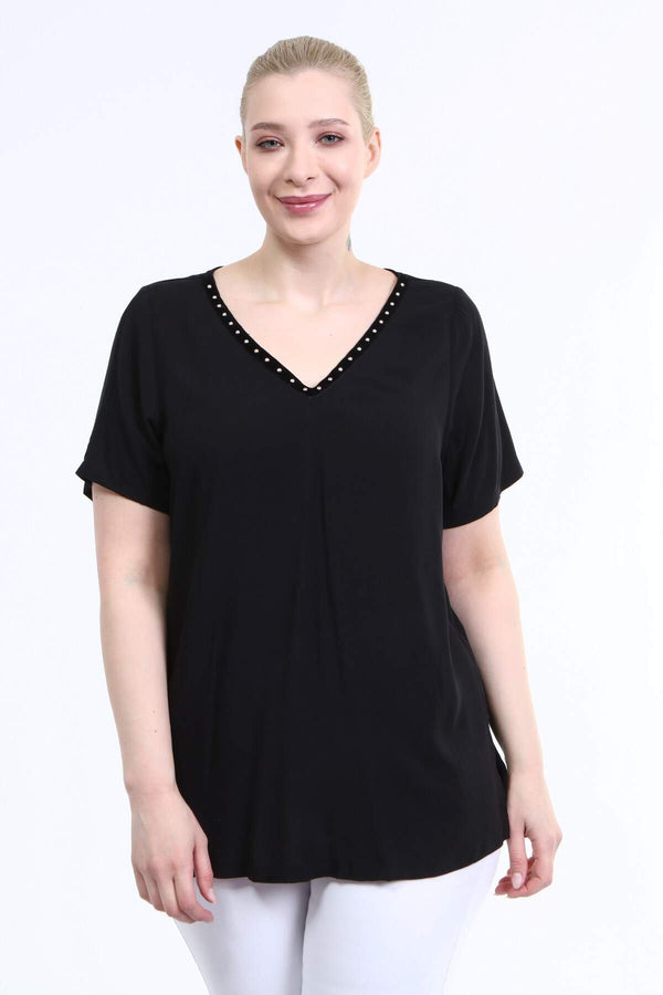 Angelino V Neck Stripe Detail Blouse