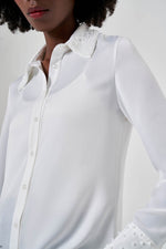 Collar Stone Embroidered Luxury Ecru Shirt
